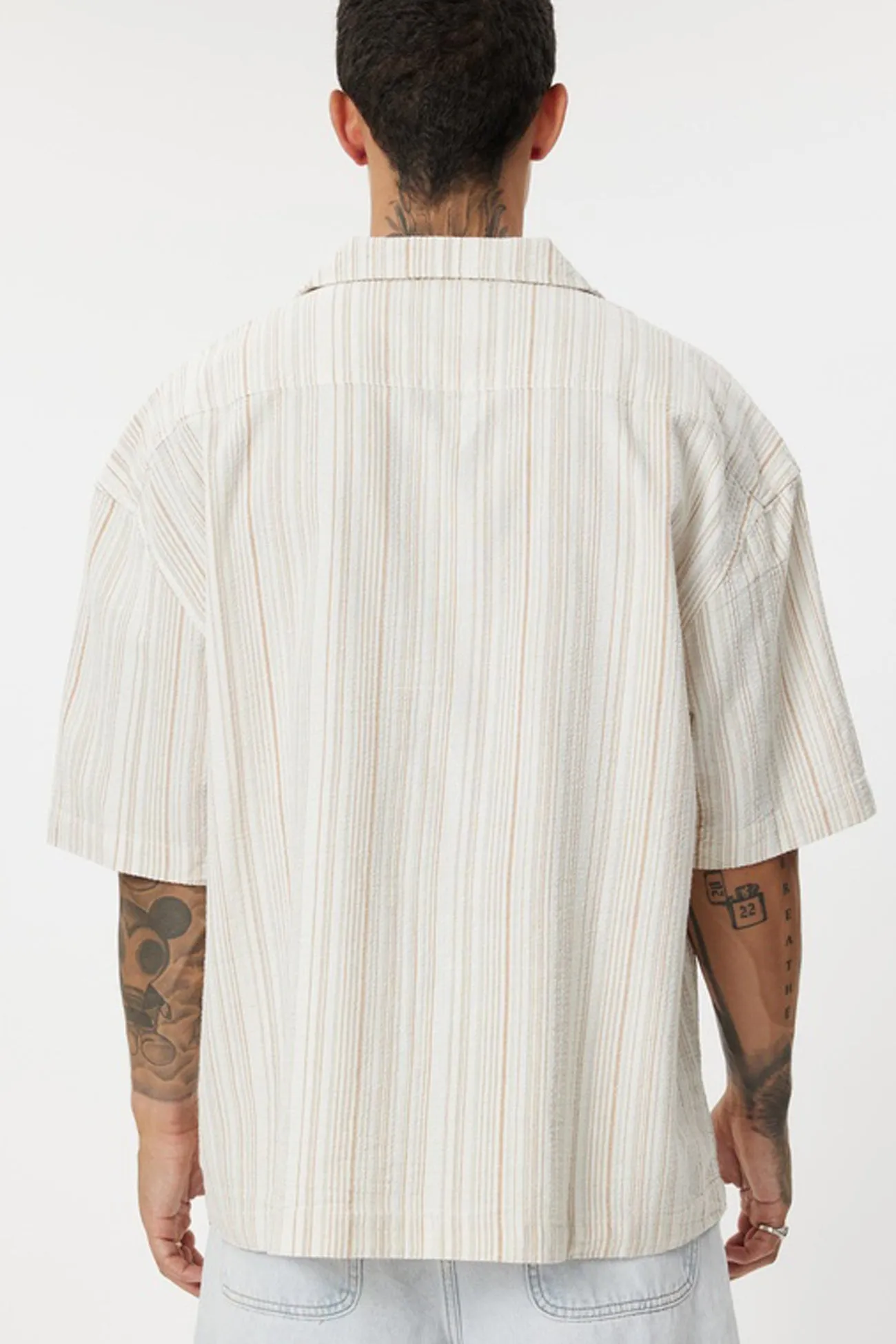 Benny Relaxed Stripe Short Sleeve Shirt Cream Luxury Feel