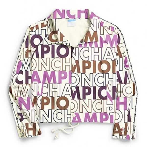 zippered Big Block Text Cropped Jacket Women