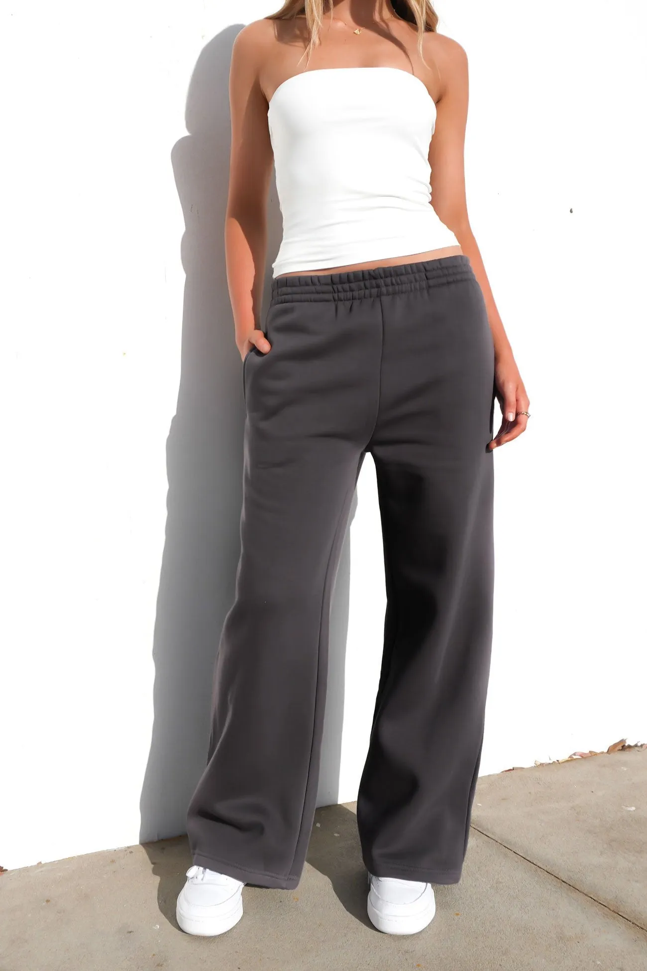 Blair Wide Track Pant Charcoal Flexible Leg