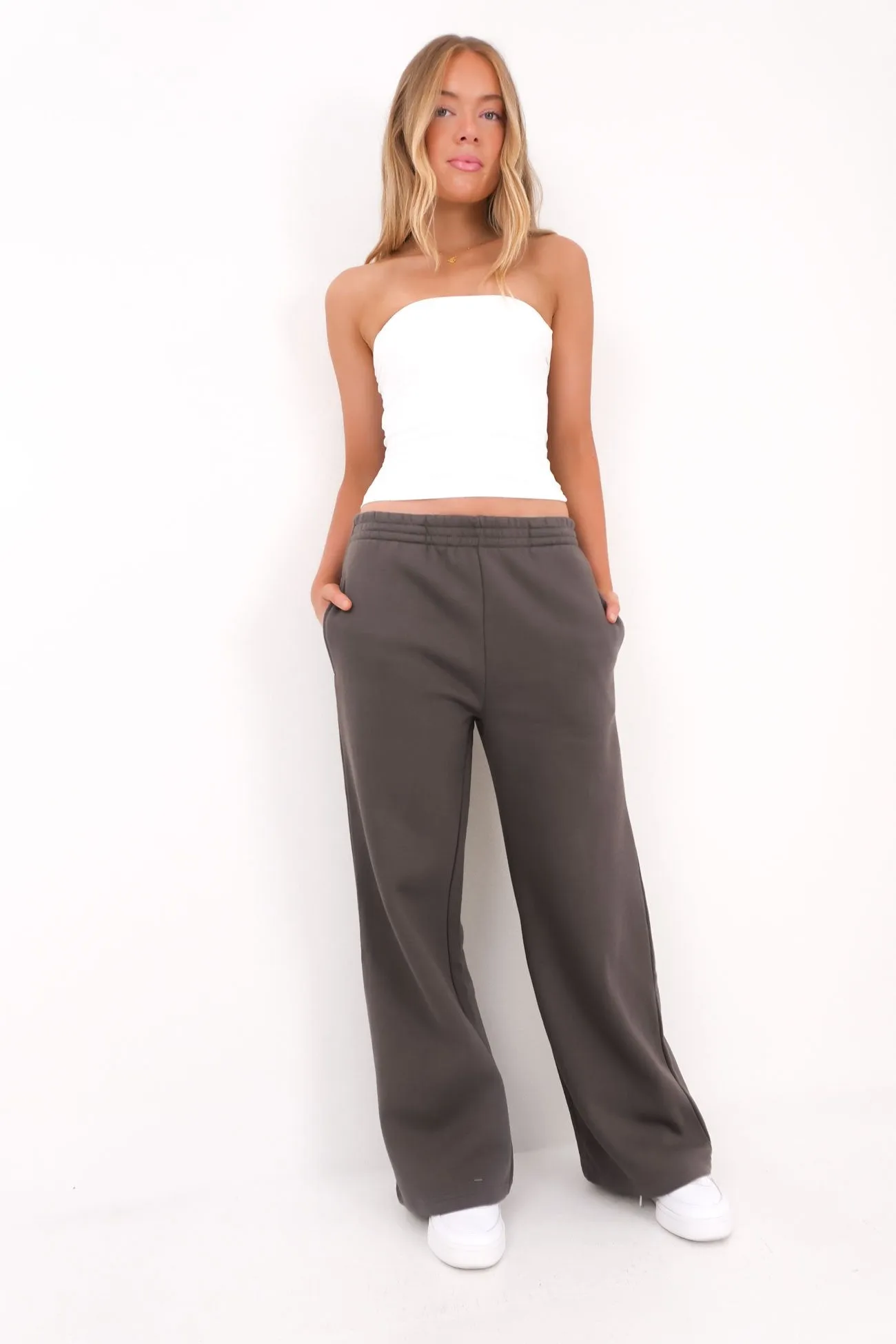 Blair Wide Track Pant Charcoal Noise Reduciting Fabric Chic Wear
