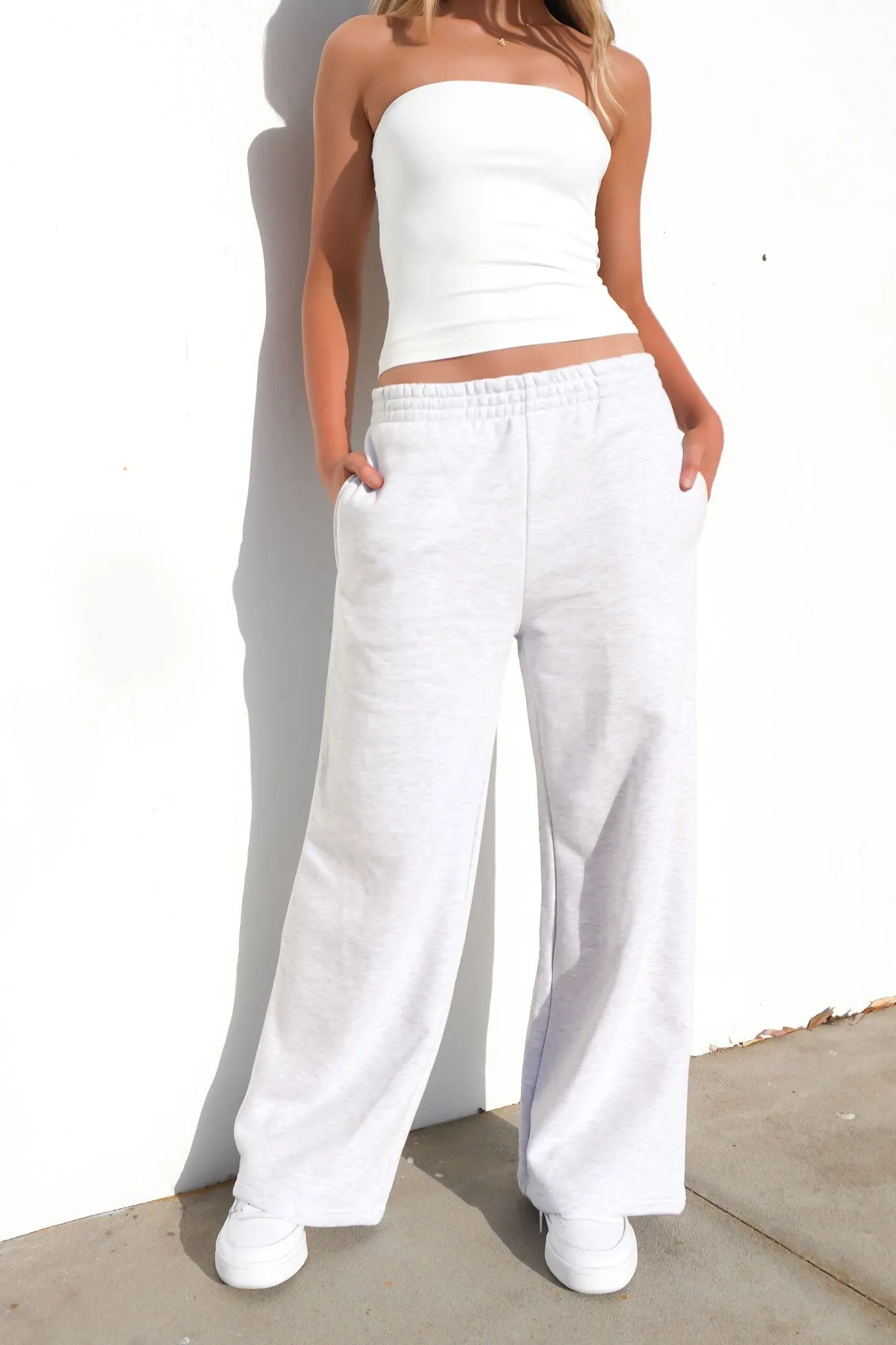 Blair Wide Track Pant Snow Marle Elastic waist Hidden pockets