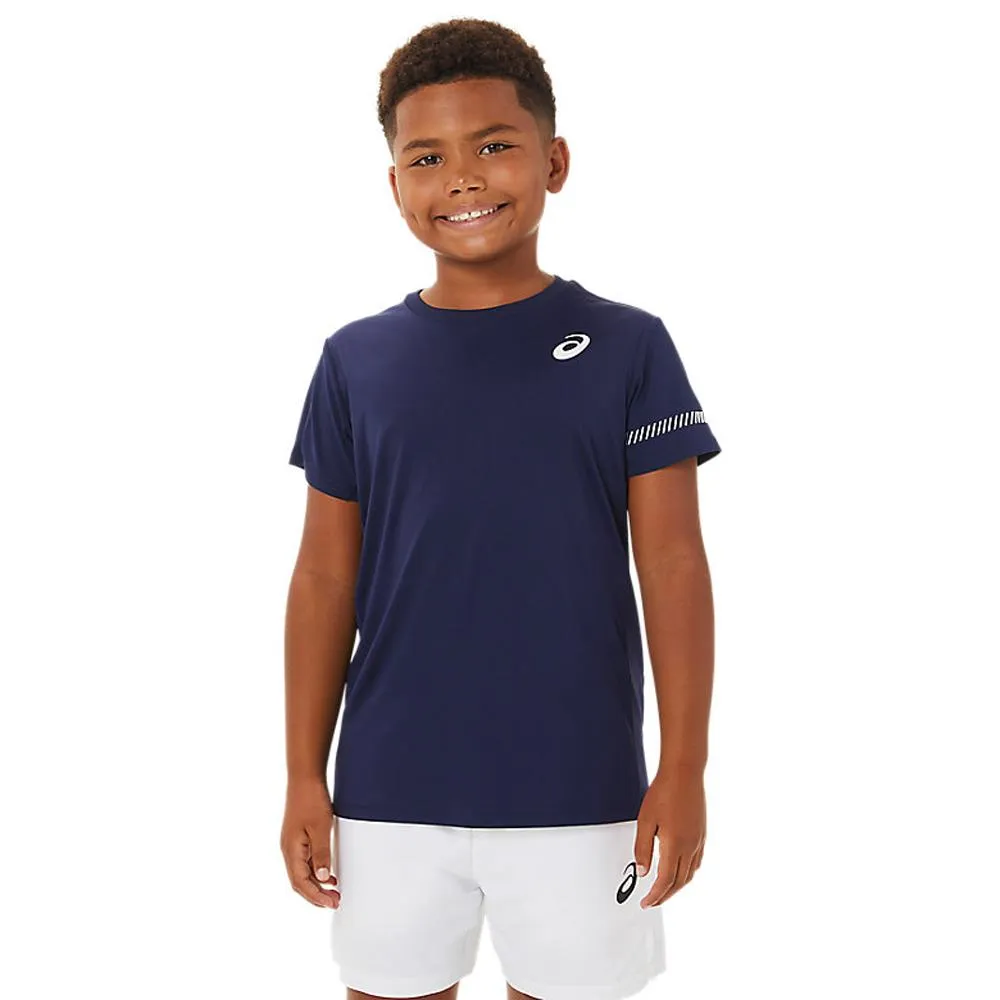 Pull-On Button Closure Asics Boys Tennis Short Sleeve - Peacoat