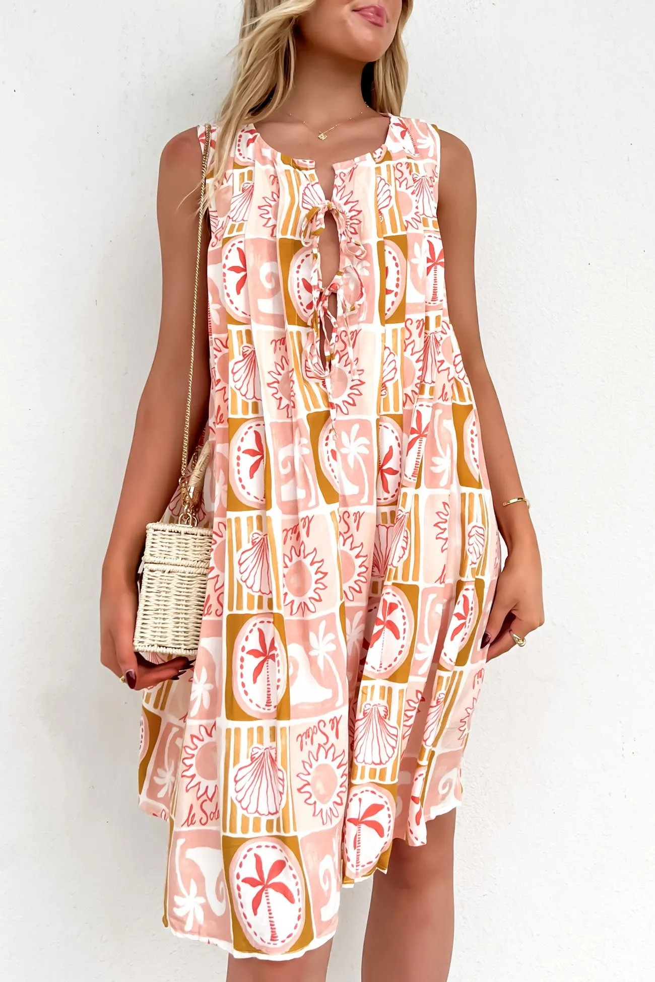 Kallista Mini Dress Sunset Palm Gentle Texture Feminine fit-and-flare silhouette