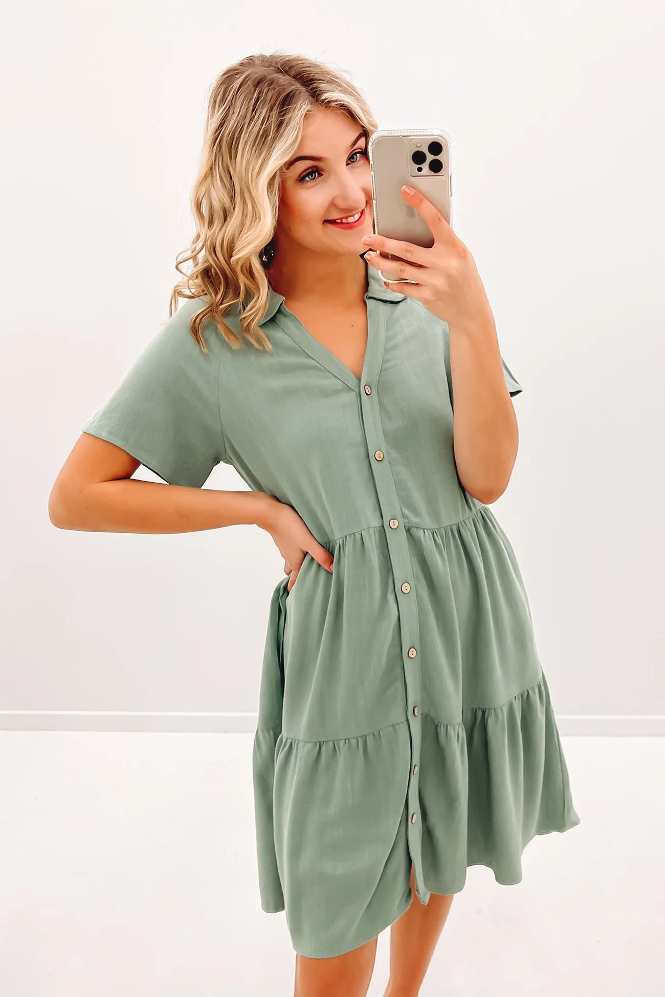 Little Paradise Mini Dress Sage Satin-Edge