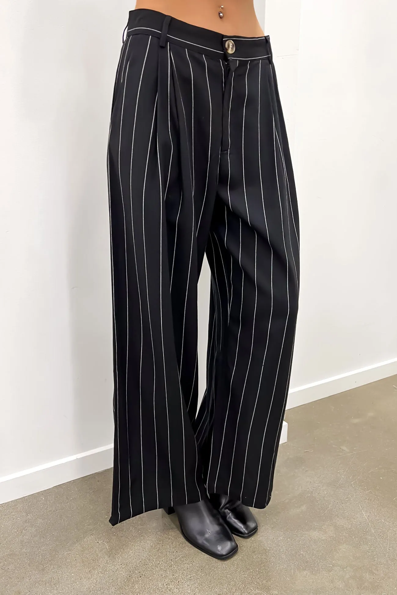 Versatile staple Office Wear Thea Pant Black Pinstripe