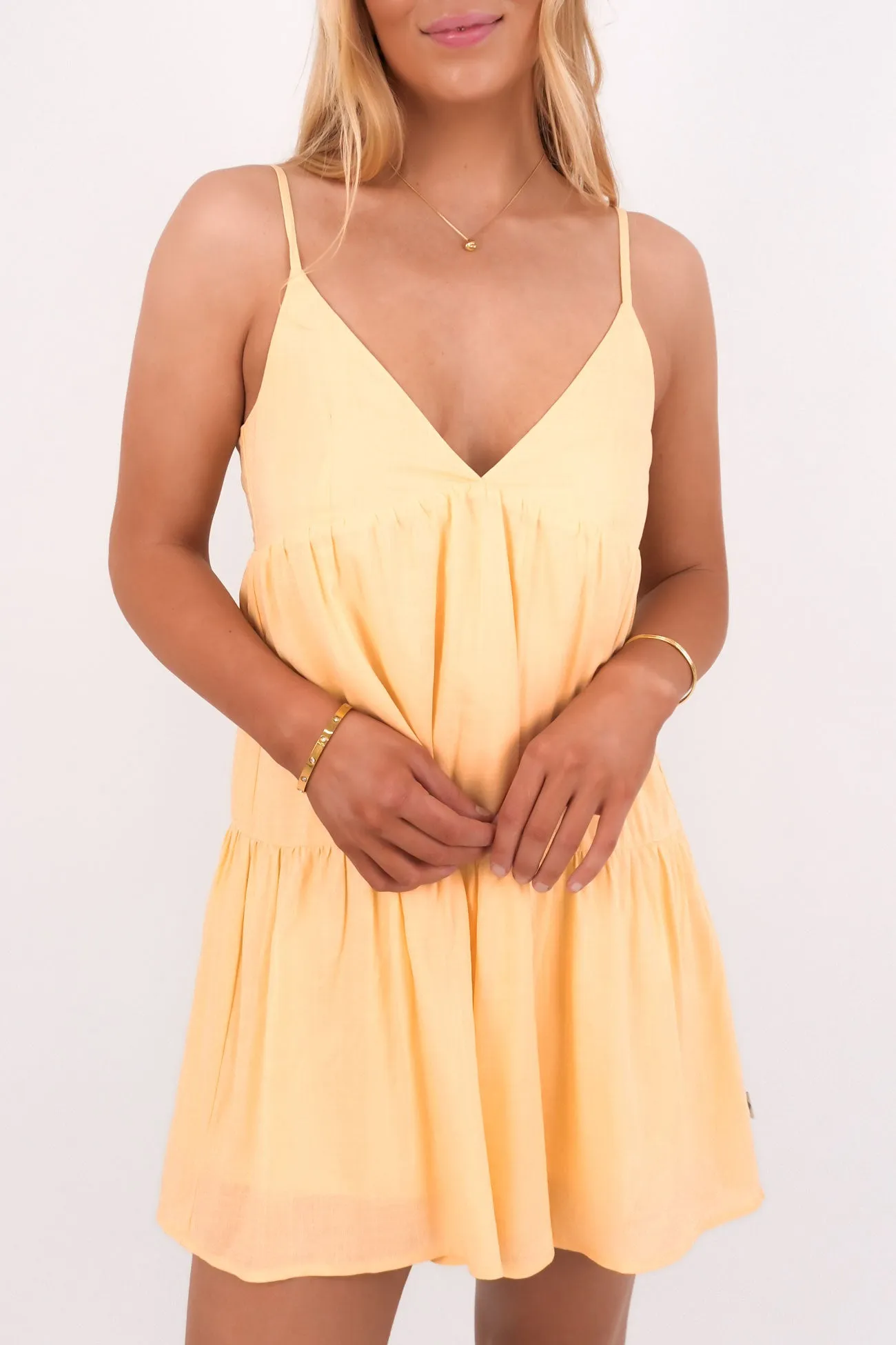 Spring Style Mood Booster Classic Tiered Mini Dress Butter