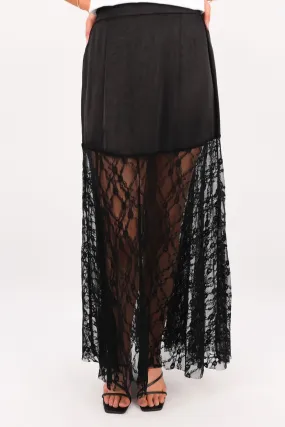 Brody Lace Maxi Skirt Black Mid Rise Comfort First
