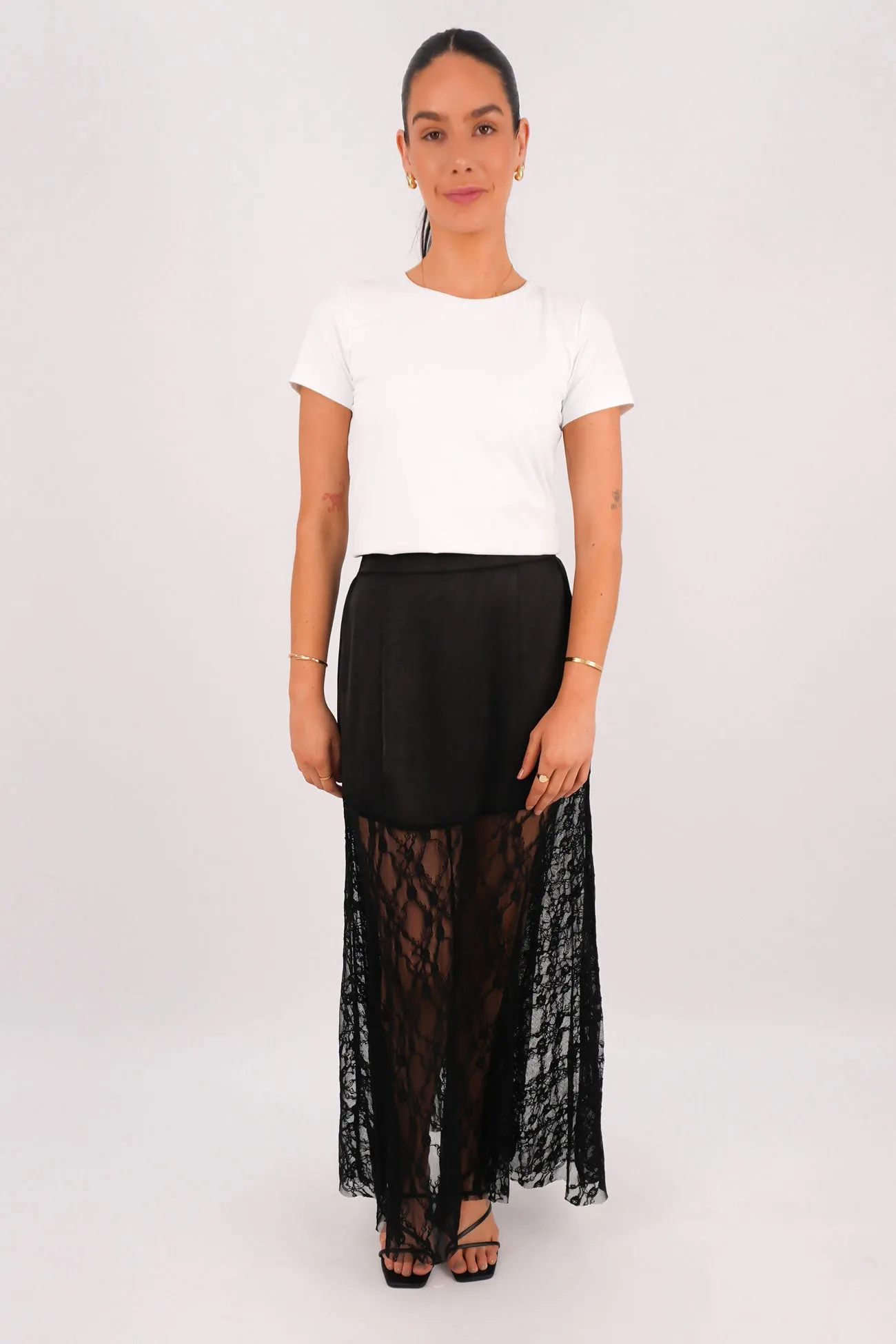 Brody Lace Maxi Skirt Black Quick Fit Comfy Look