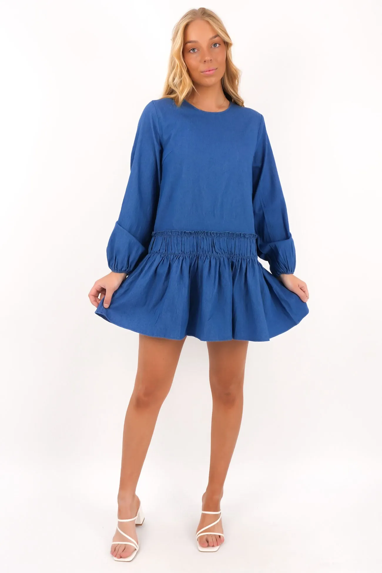 Practical work-to-play piece Camryn Denim Mini Dress Blue