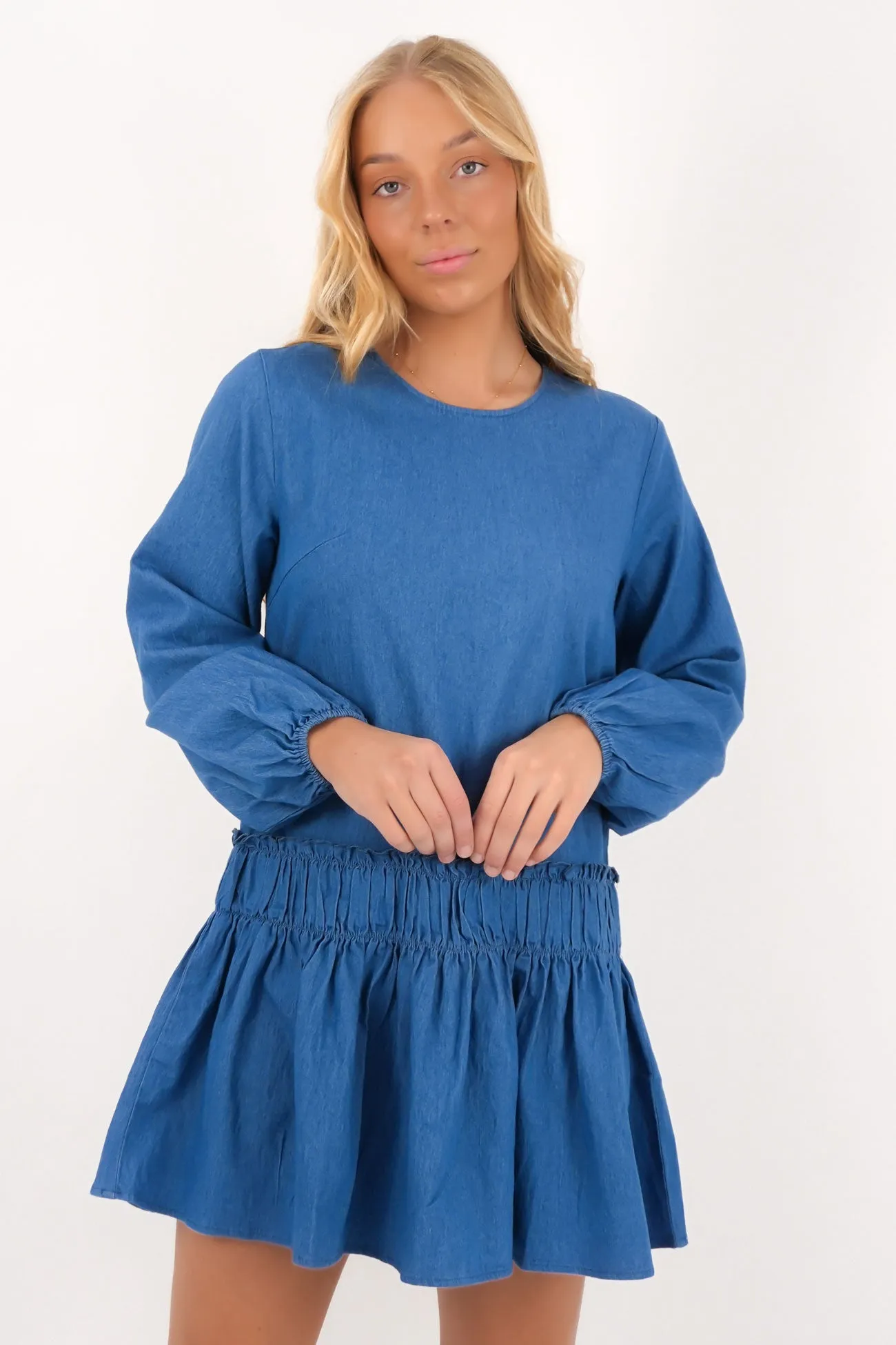 Camryn Denim Mini Dress Blue Shine Soft