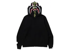 Bape Abc Camo Shark Wide Fit Full Zip Double Hoodie Black Lace-Up Design