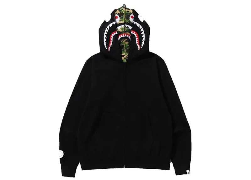 Abrasion-resistant Bape Abc Camo Shark Wide Fit Full Zip Double Hoodie Black