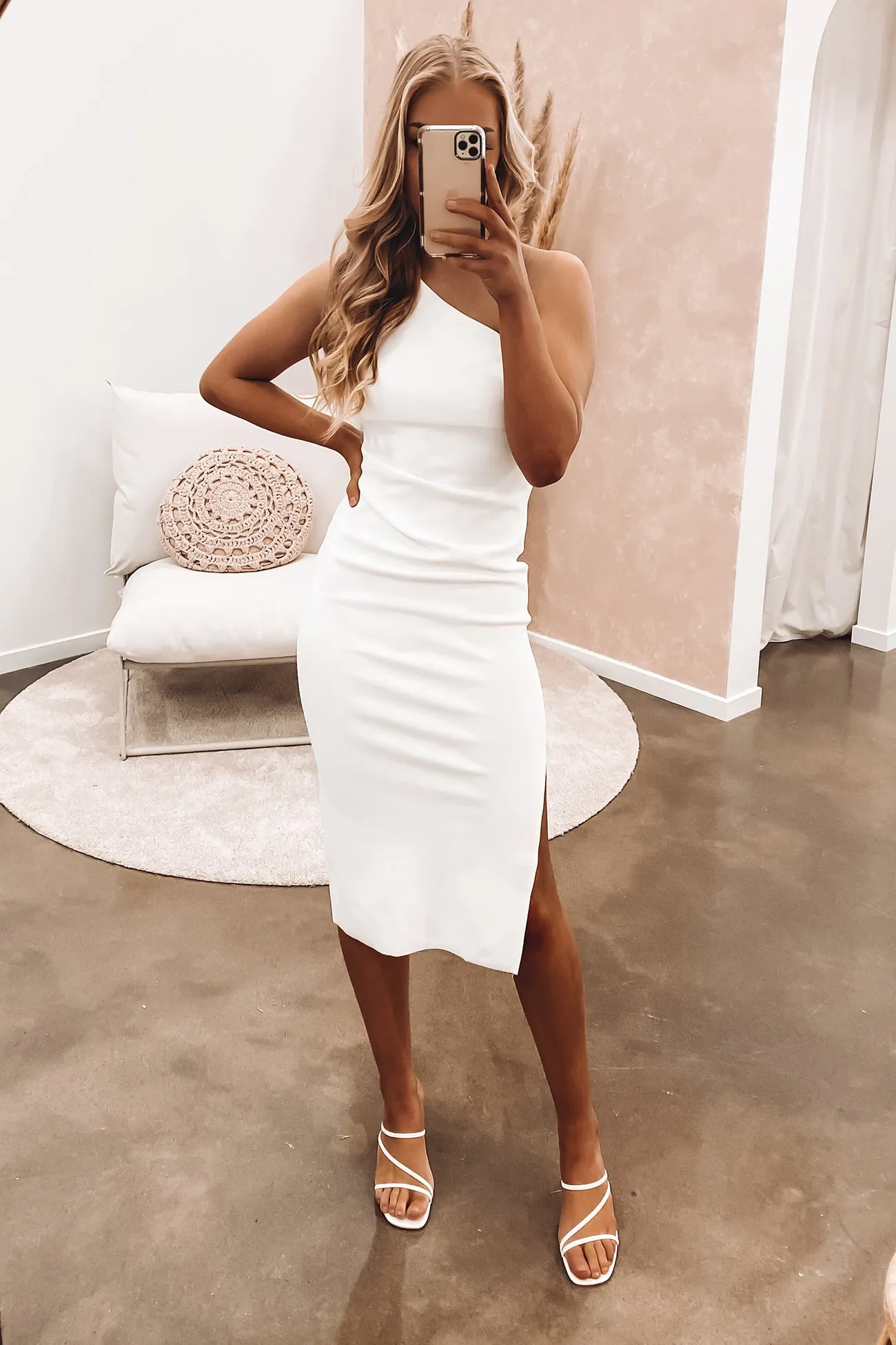 Willow Midi Dress White Applique-Detail Dry-Clean-Only