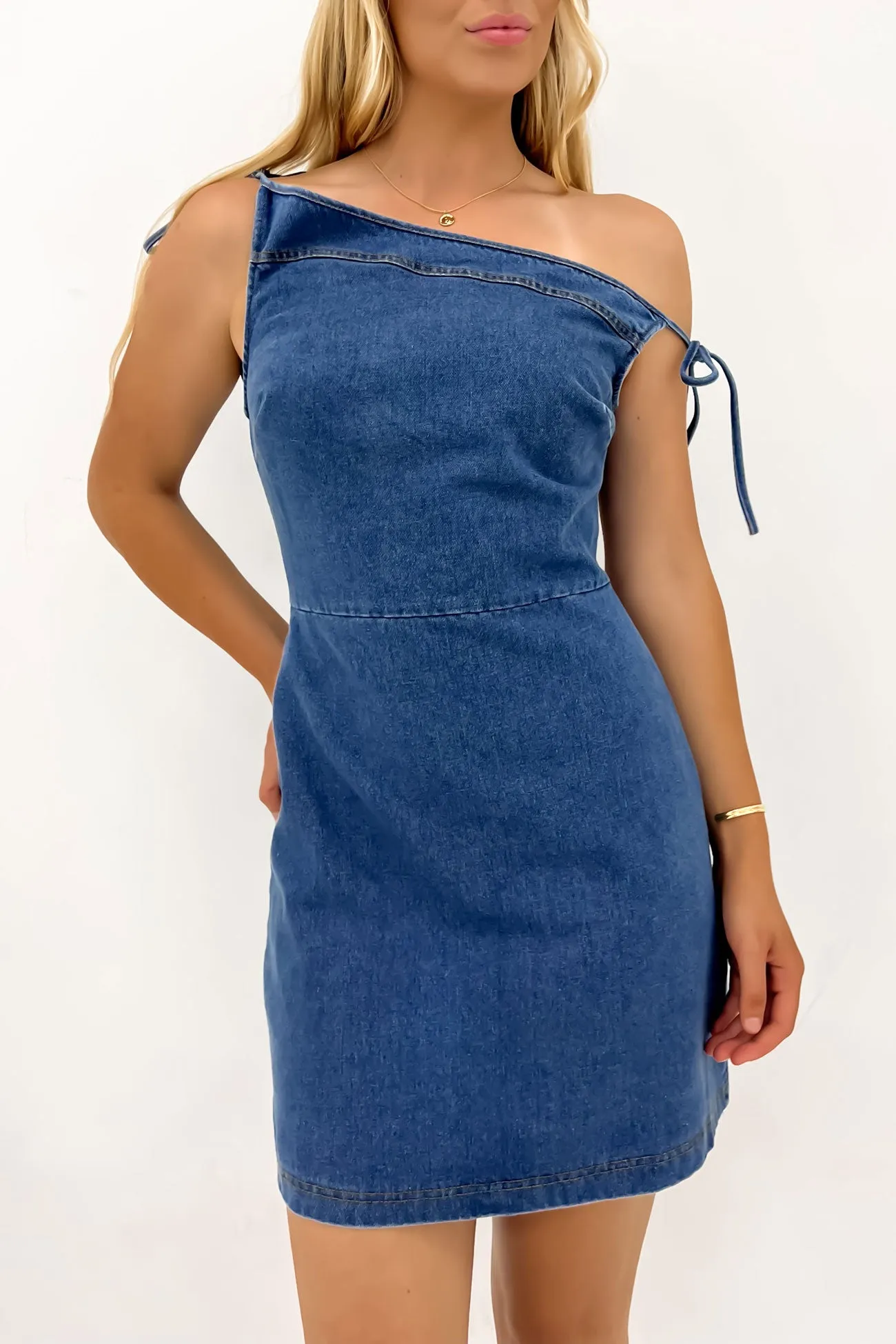 Nature Bloom Callum Denim Mini Dress Mid Blue