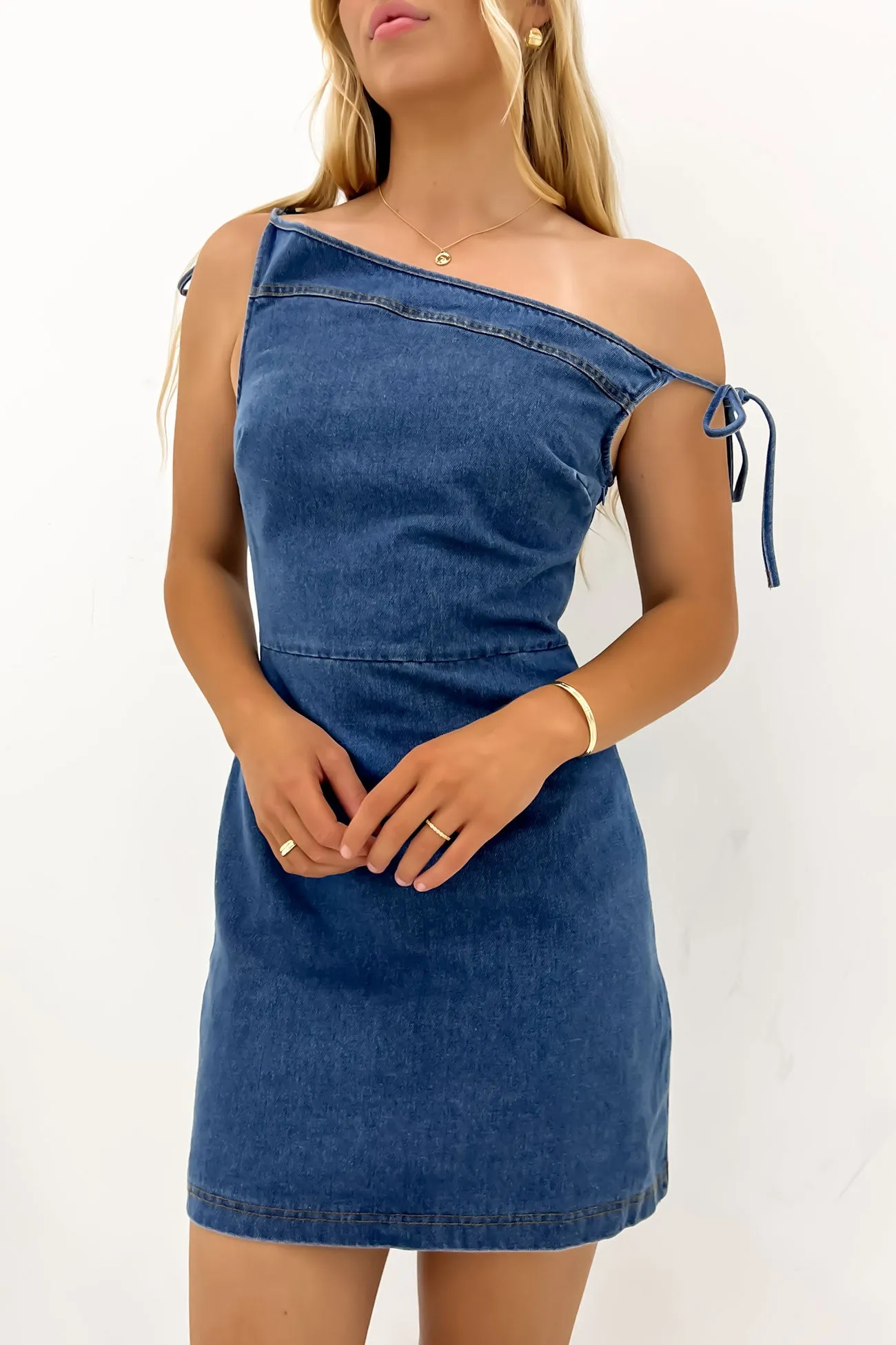 Callum Denim Mini Dress Mid Blue Photo Bright