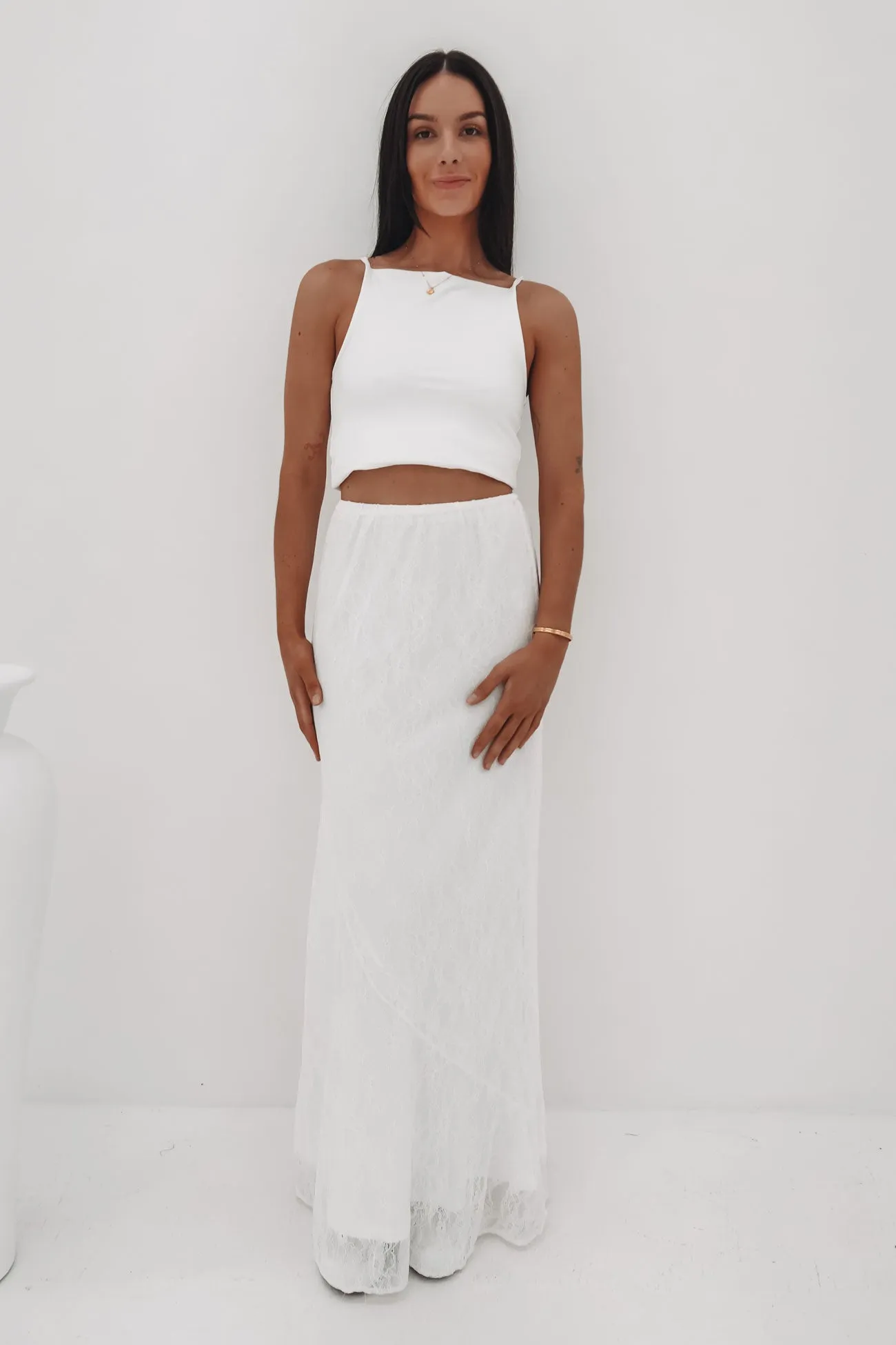 Camile Lace Maxi Skirt White Polished Touch A line