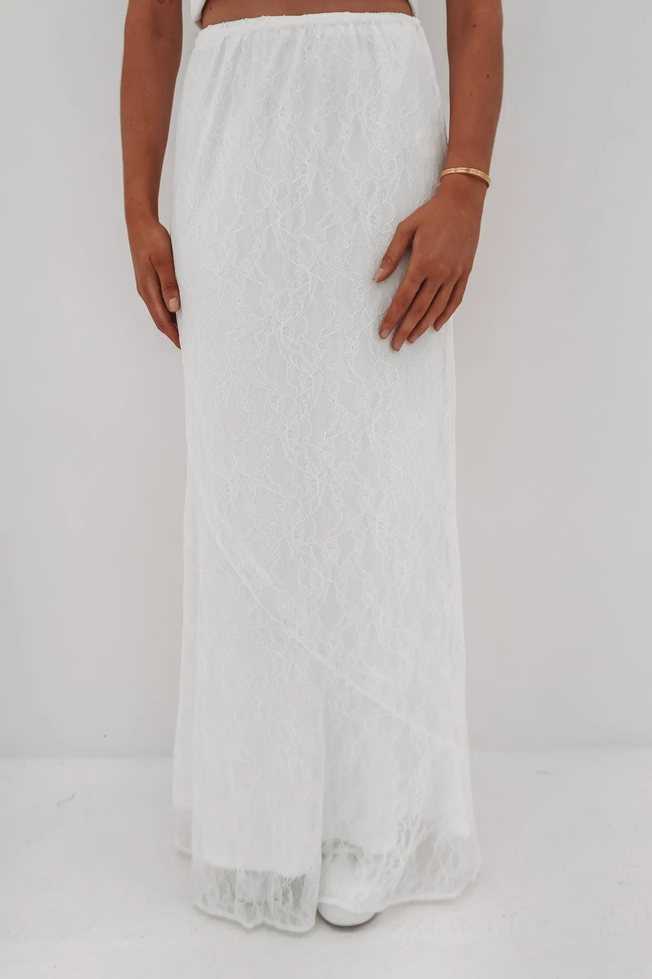Convertible Style Camile Lace Maxi Skirt White