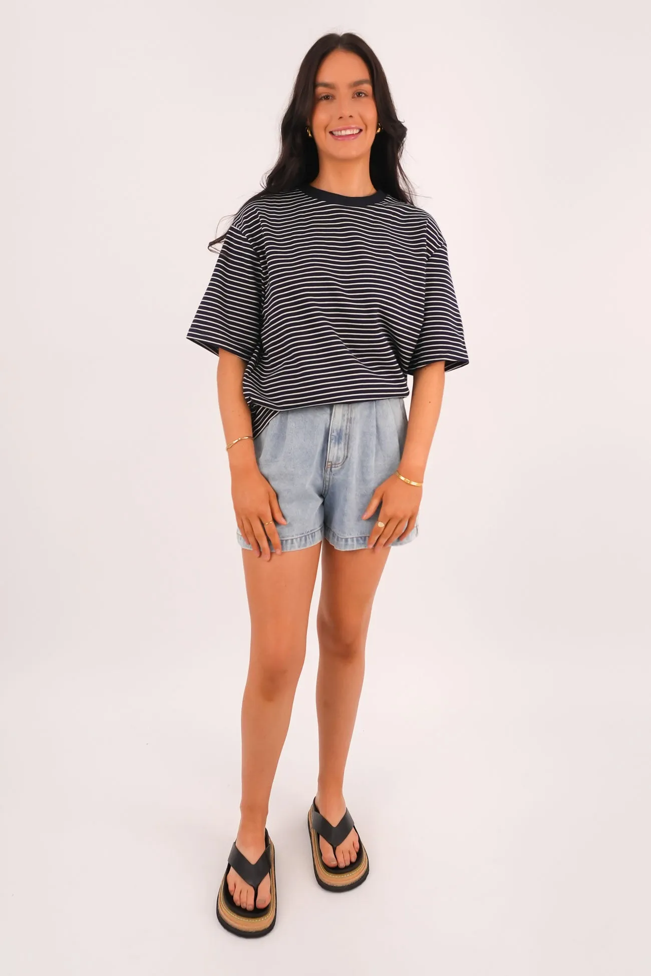 Campbell Stripe Tee Navy Breathable Layer Minimal Comfort