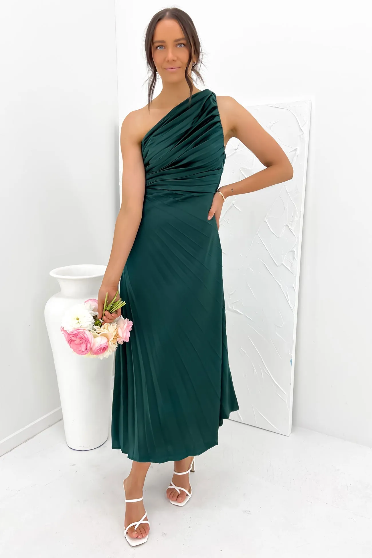 Linen Soft Caralee Midi Dress Emerald