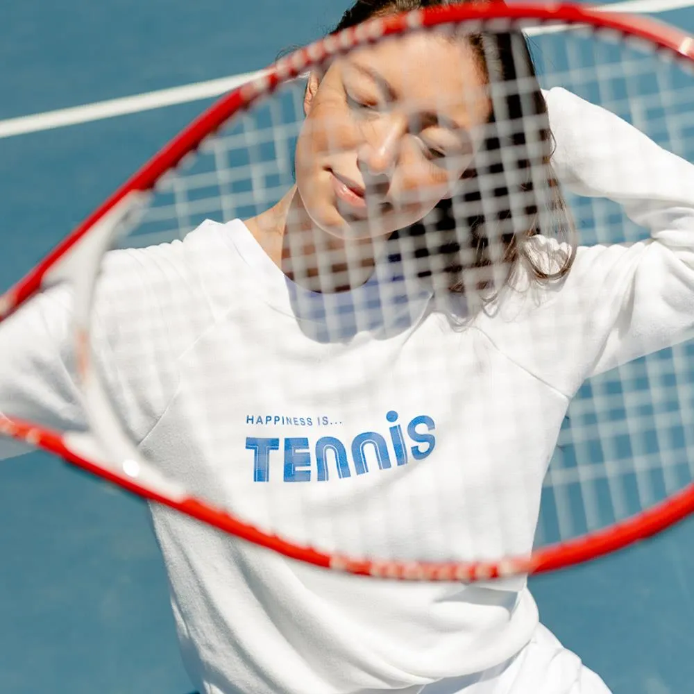 Modern Touch Cashmere Happiness is... Women's Tennis Sweatshirt - White/Blue
