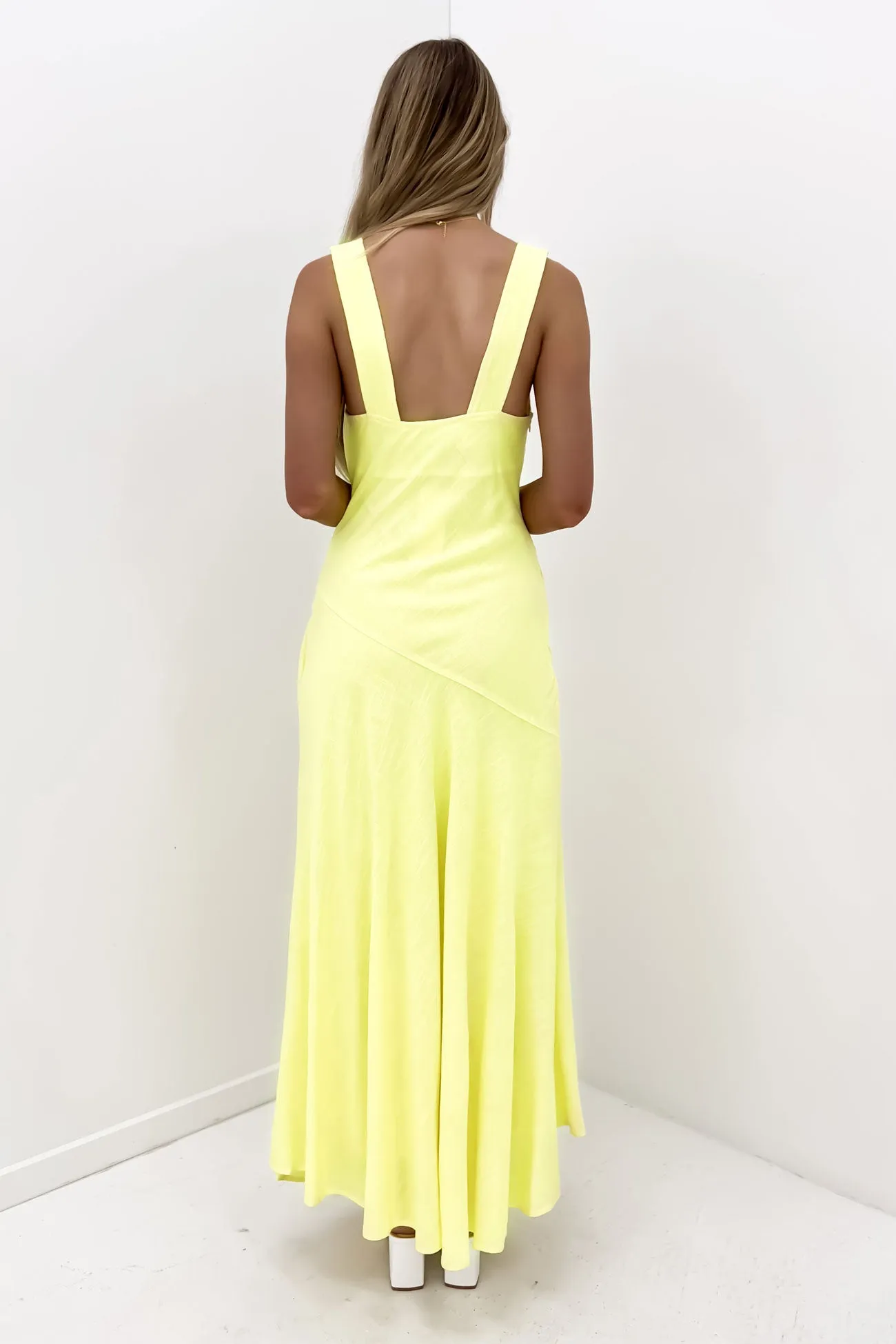 Ramona Maxi Dress Yellow Sheer Overlay Soft Volume