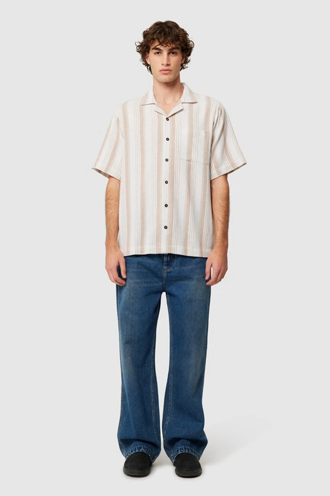 Bowler Weave Stripe Shirt Natural Zip Front Black Tie Optional