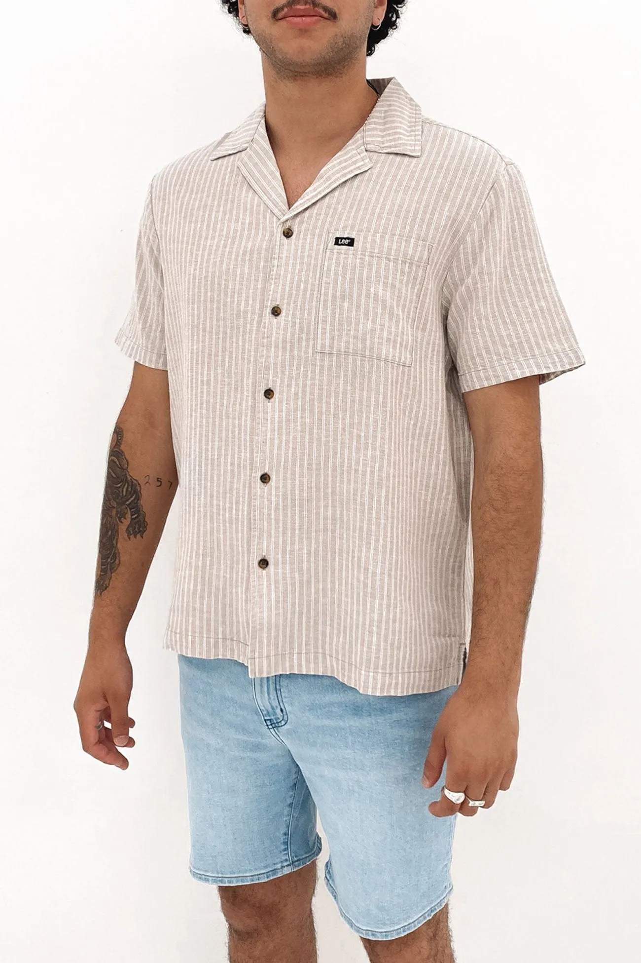 Breathable fabric Lee Holiday Shirt Sand Stripe