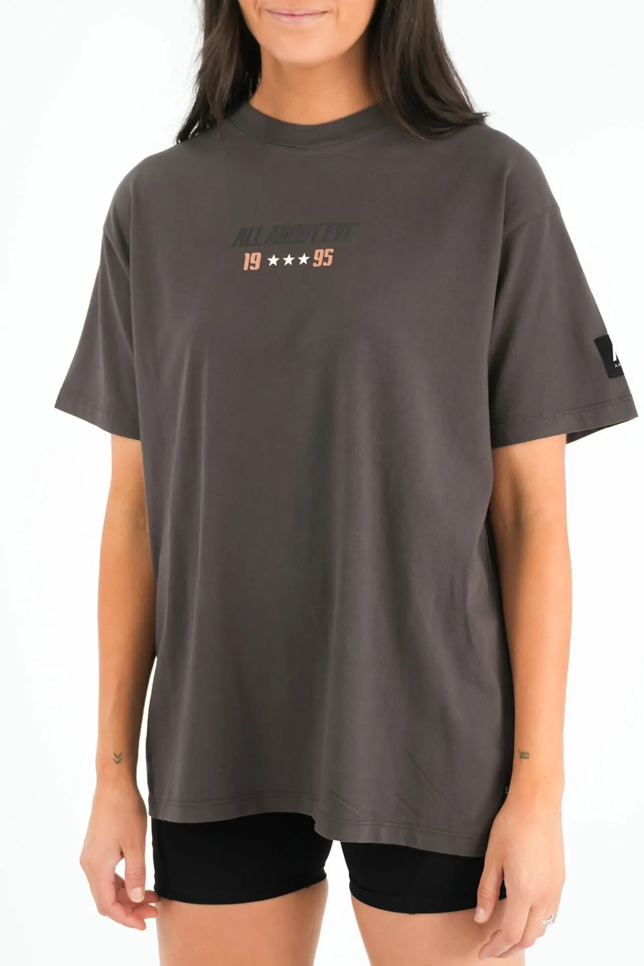 Performance Oversized Tee Charcoal Tubular Knit Structure