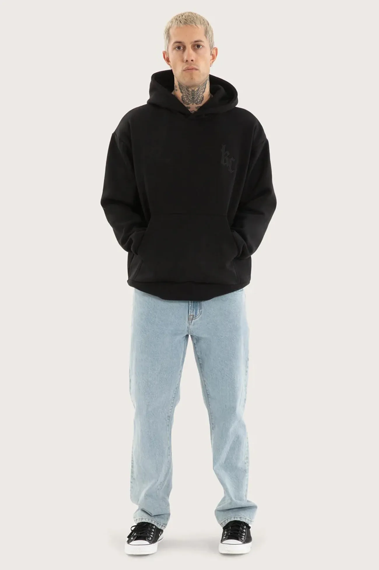 Chained Relaxed Hoodie Jet Black Stitched Look