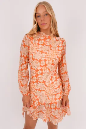 Charla Mini Dress Orange Floral Stain-Guard-Finish Work or Casual
