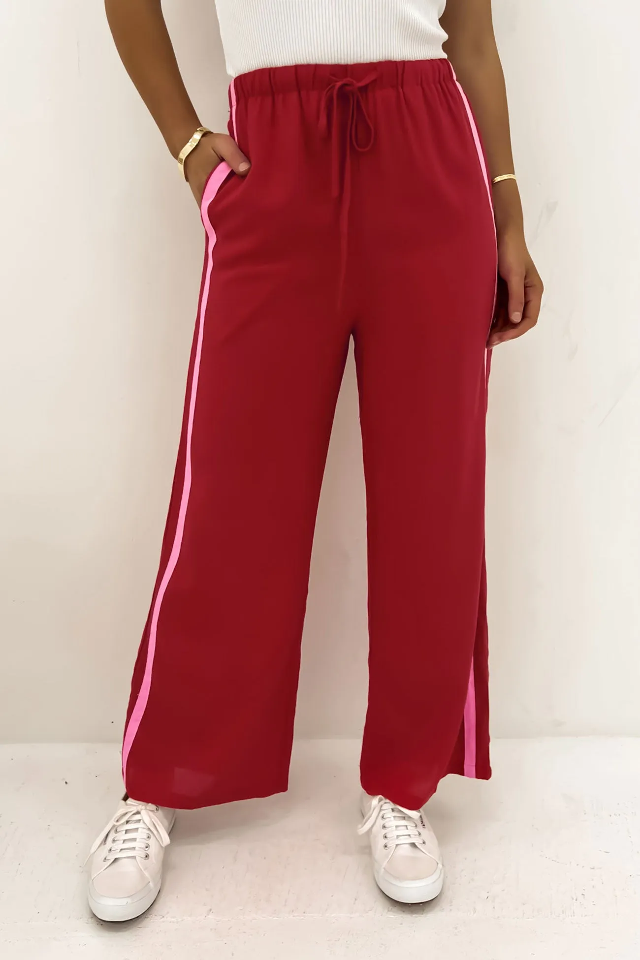 Charlotte Pant Red Comfortable Fit Look RecycledMaterial