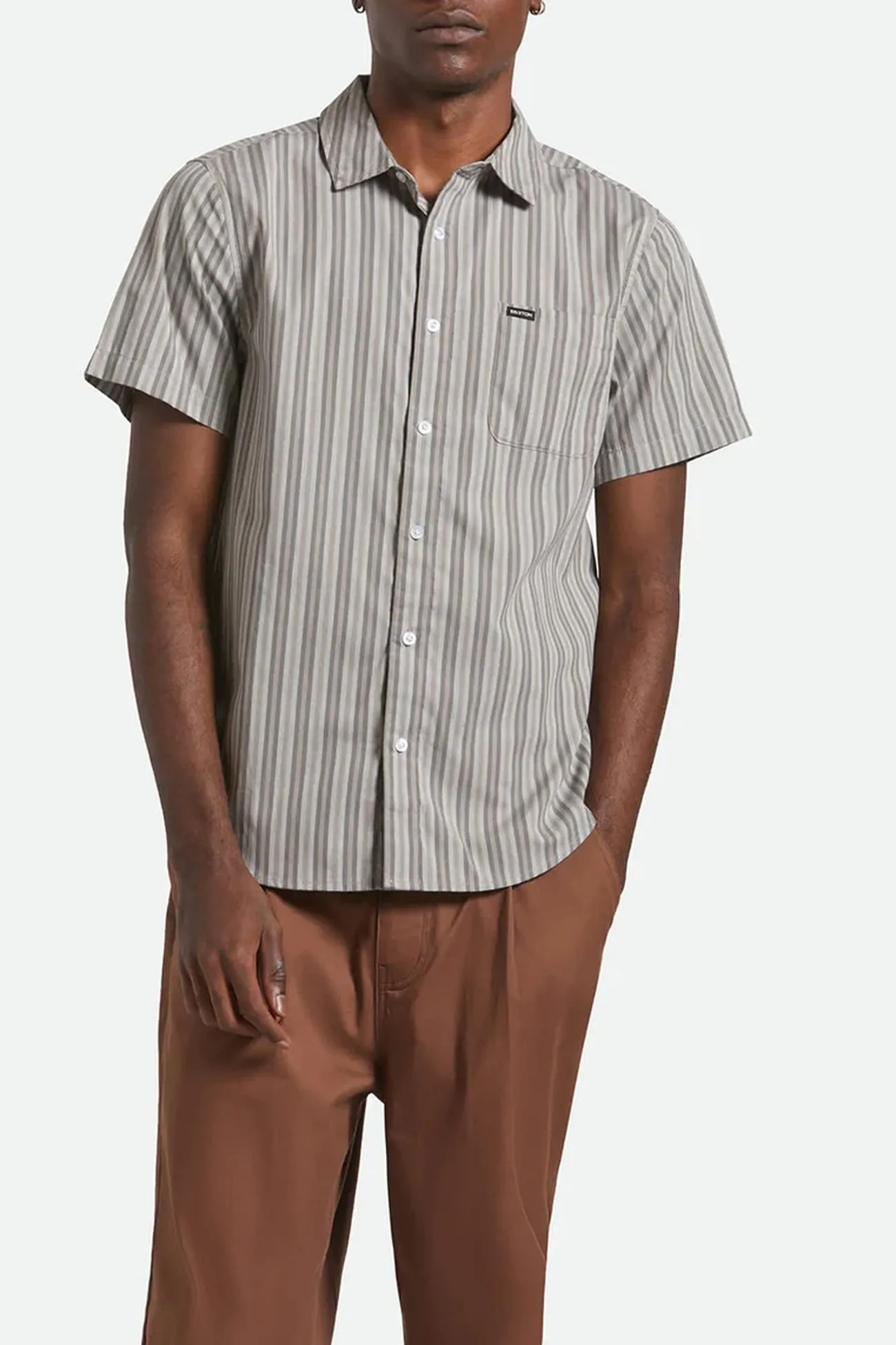 Polished Look Charter Stripe Short Sleeve Woven Charcoal Grey
