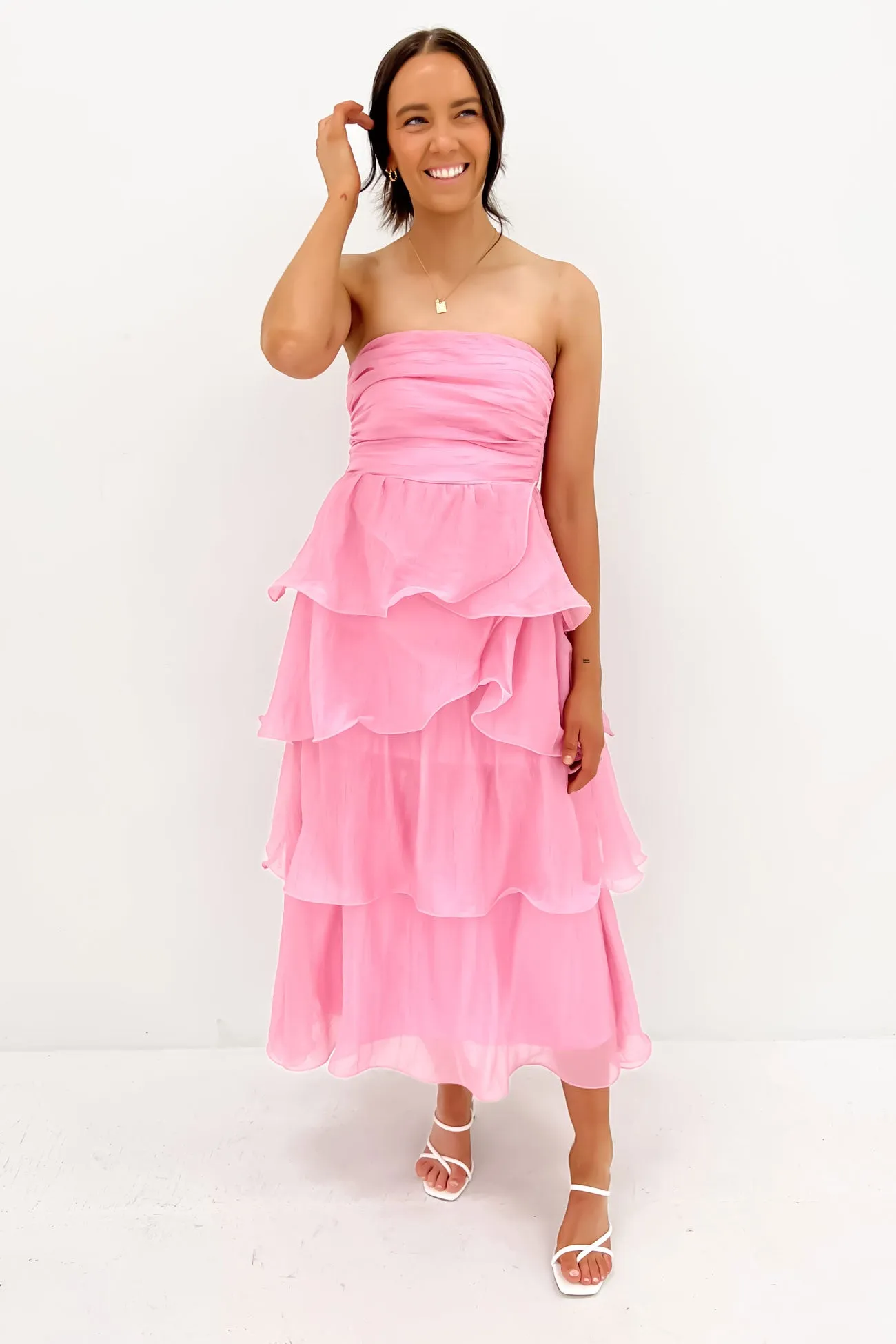 Tansy Midi Dress Pink Flattering Design Wear