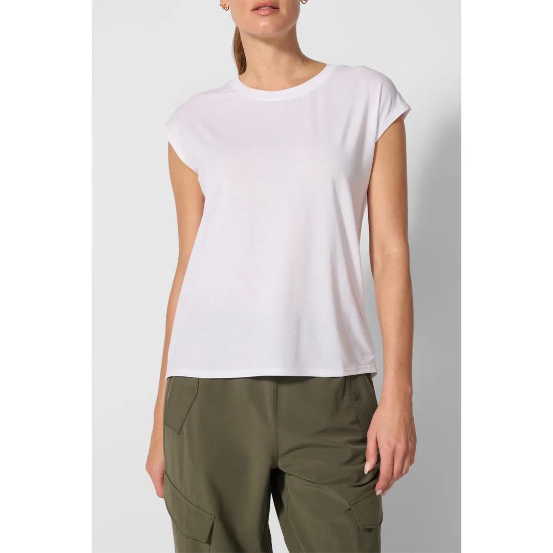 Solid Color collar Chic MPG Women's Dynamic Crew Short Sleeve Tee - White