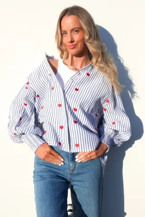Zavier Shirt Blue Stripe Striped style Coffee Run