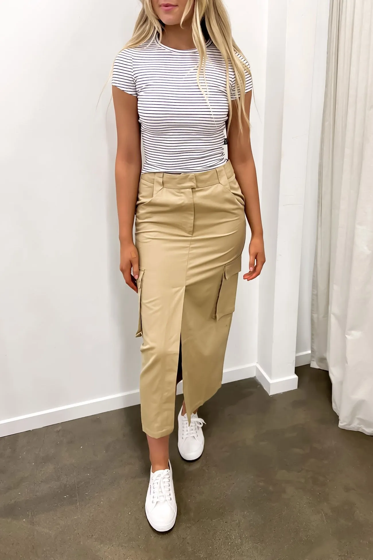 Teen Fashion Simple Look Nikita Cargo Midi Skirt Latte