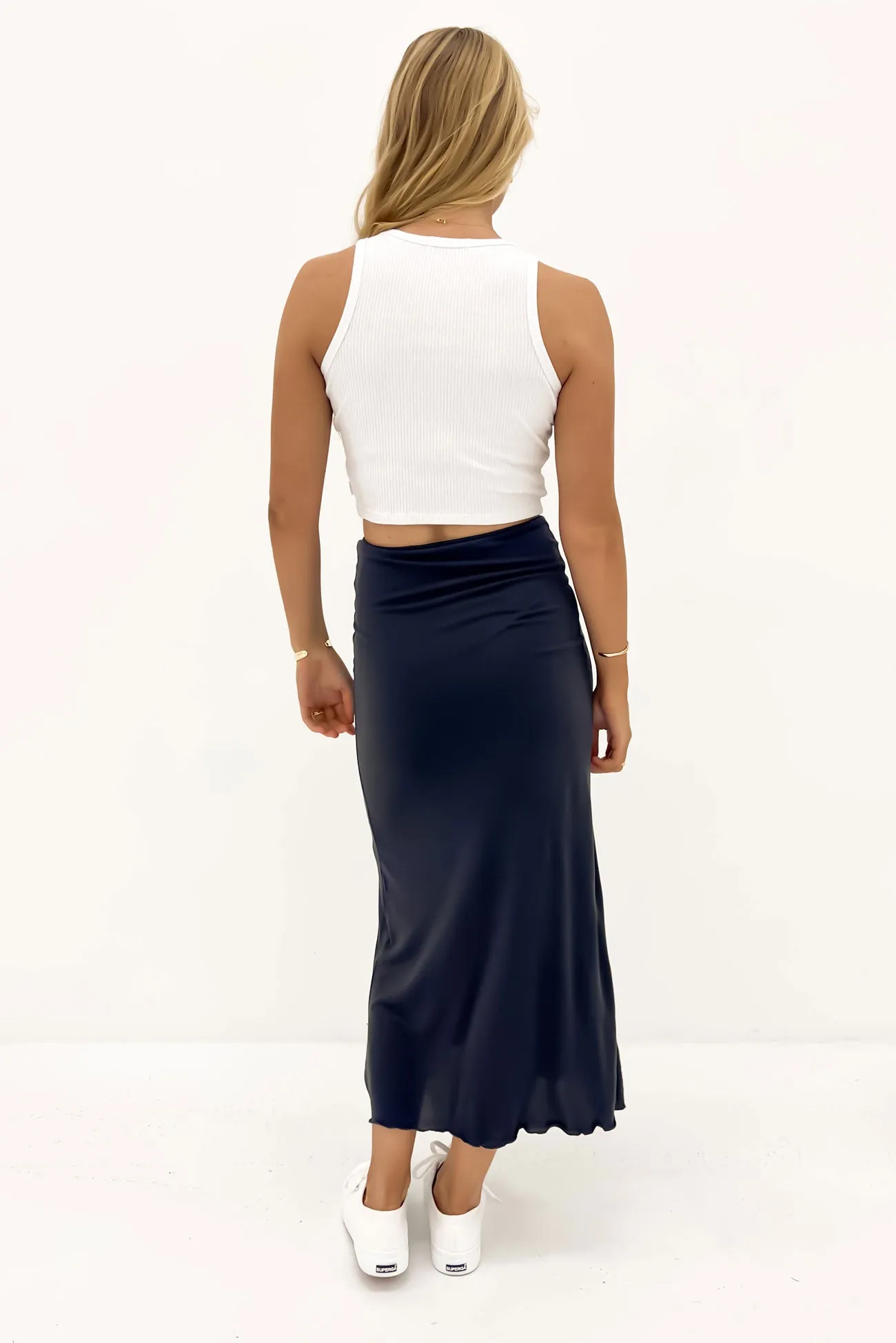 Luxe Maxi Skirt Steel Everyday Style No Ride Up
