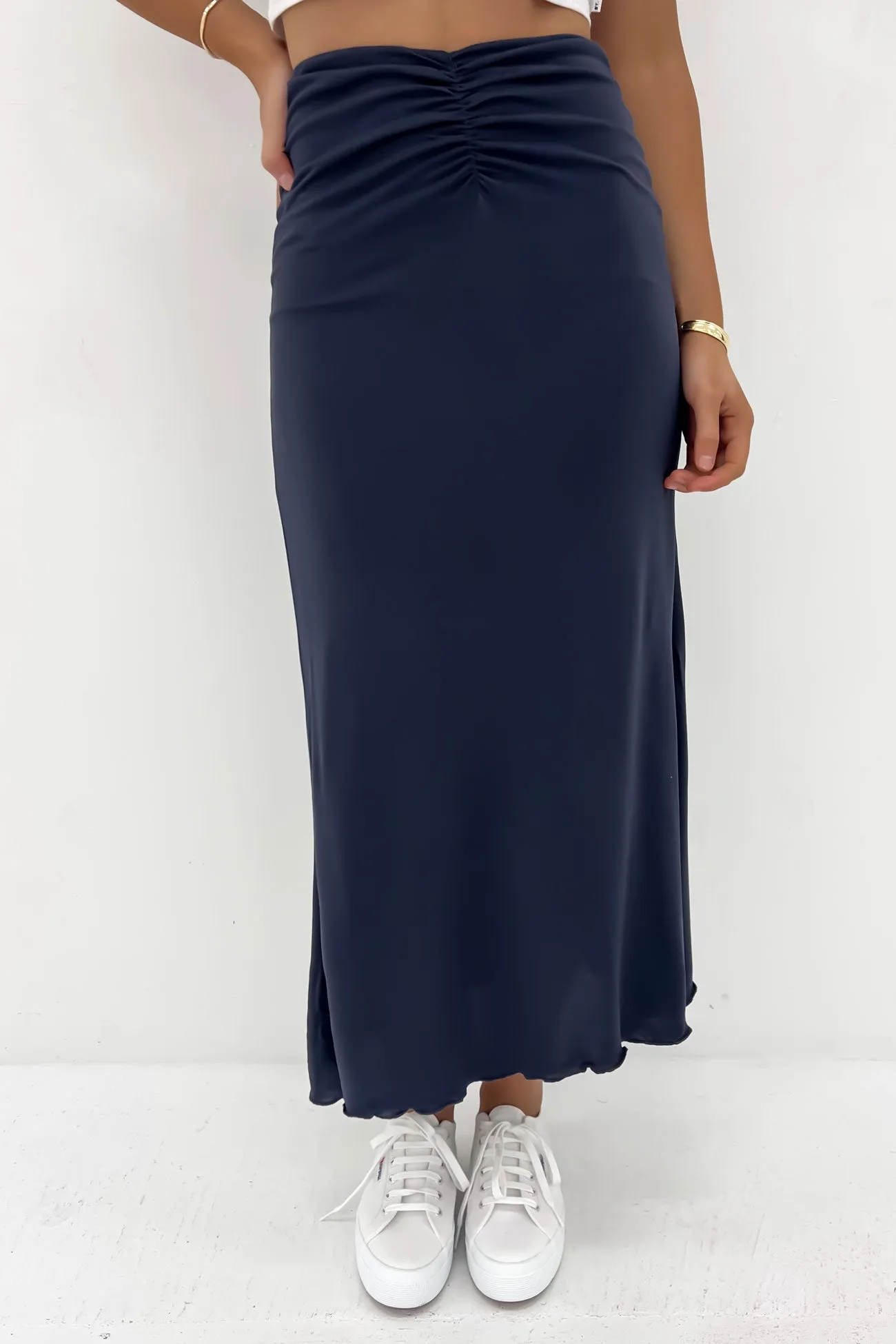 Stylish Finish Travel Vibes Luxe Maxi Skirt Steel