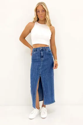 Eva Comfort Maxi Skirt Mid Blue Weekend Ready Handmade Quality