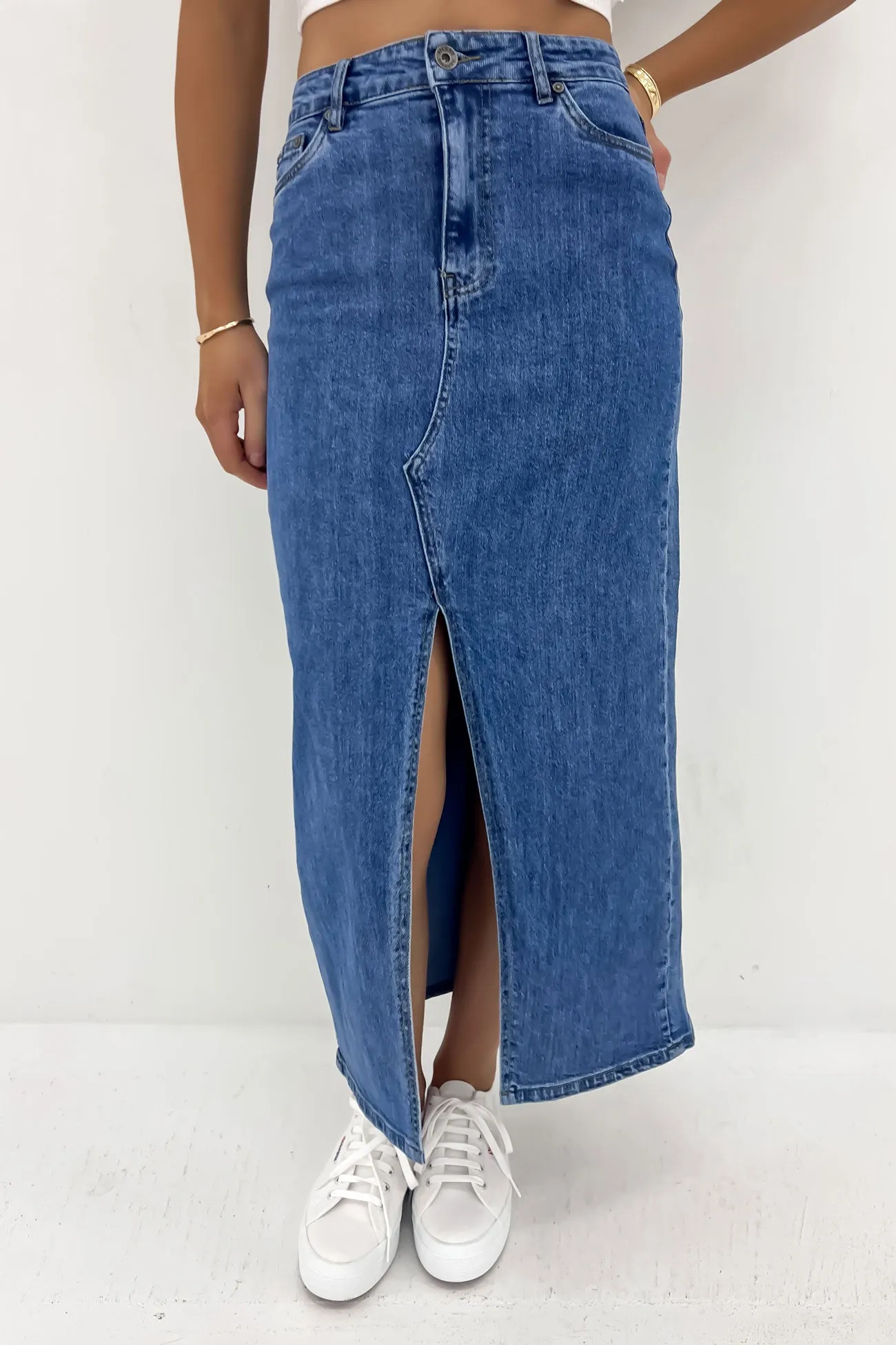 Eva Comfort Maxi Skirt Mid Blue Tear Resistant Material