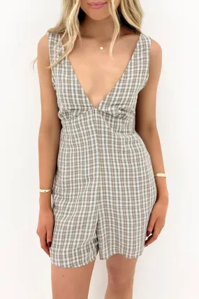 Claire Plaid Romper Dark Khaki Yoga Relaxed