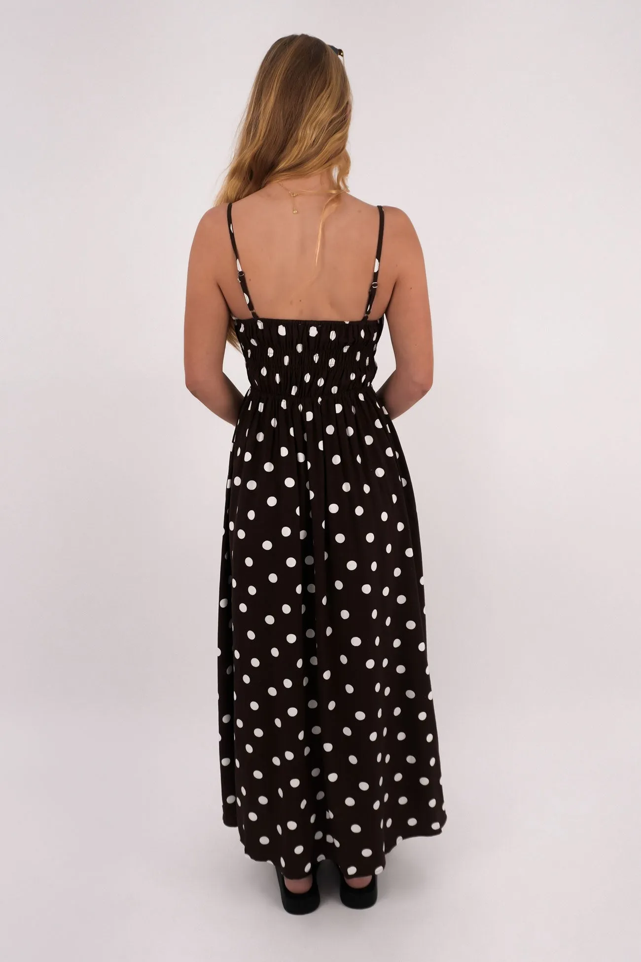Clarissa Midi Dress Chocolate Polkadot Work Look Elegant Layer