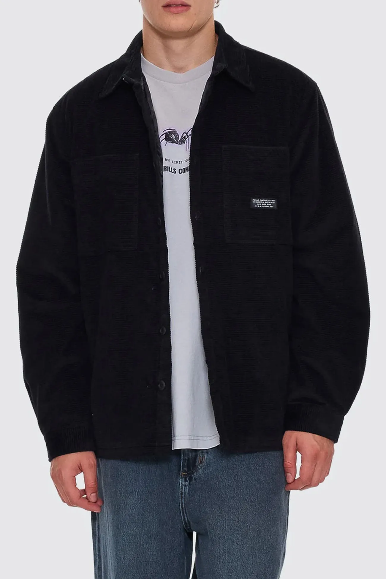 Breathable Lining Classic Collar Connected Overshirt Black