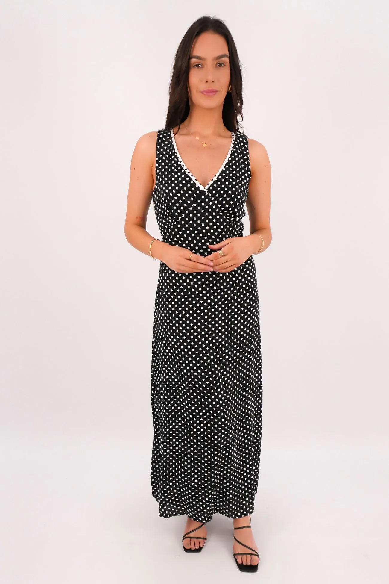 Halia Maxi Dress Black Polka Dot Joyful Look