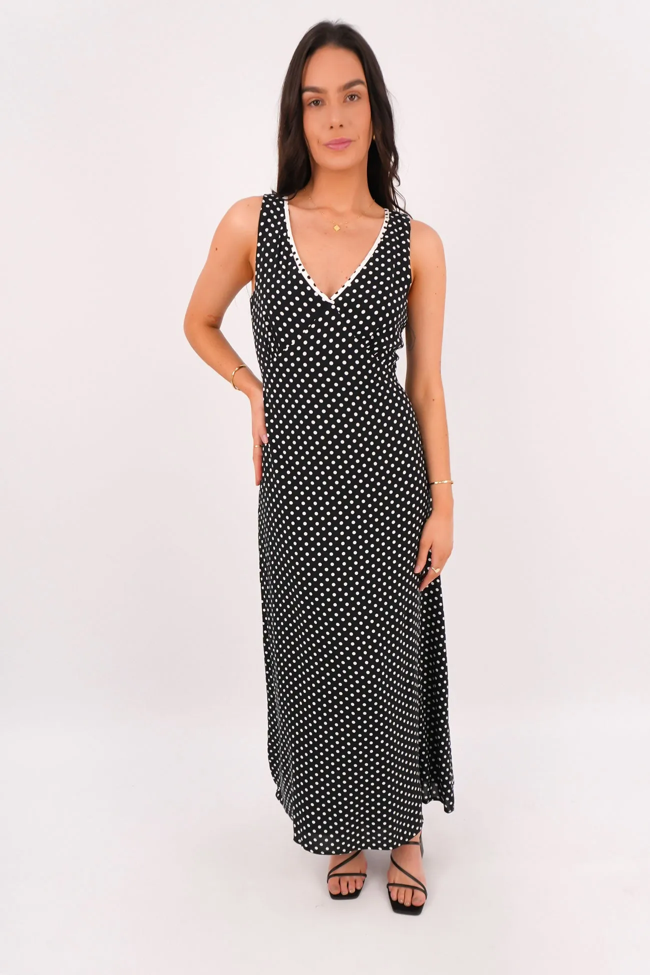 Subtle Lines Halia Maxi Dress Black Polka Dot