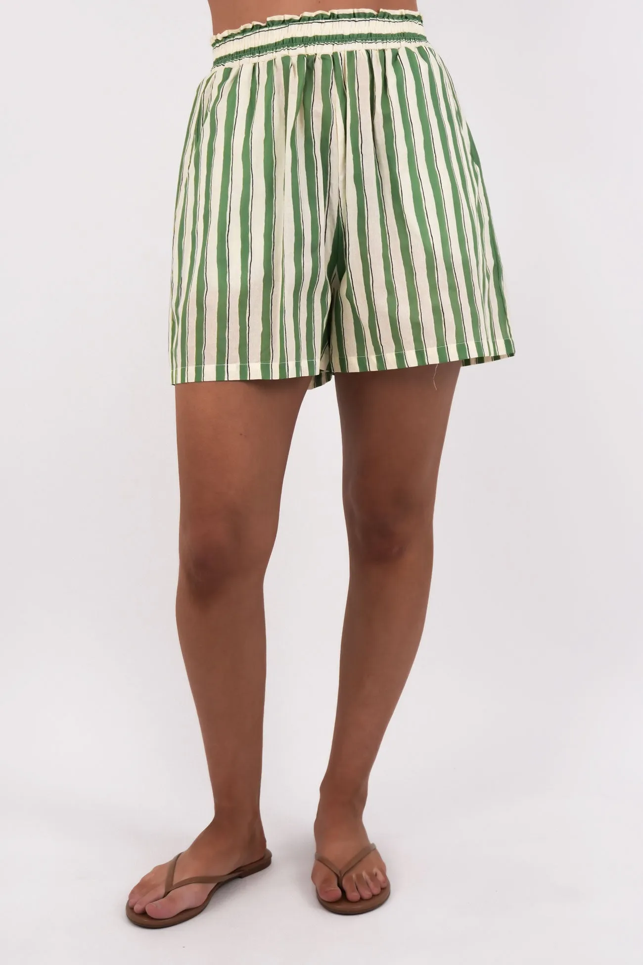 Seraphina Shorts Green Stripe Non Cling Material TemperatureRegulating