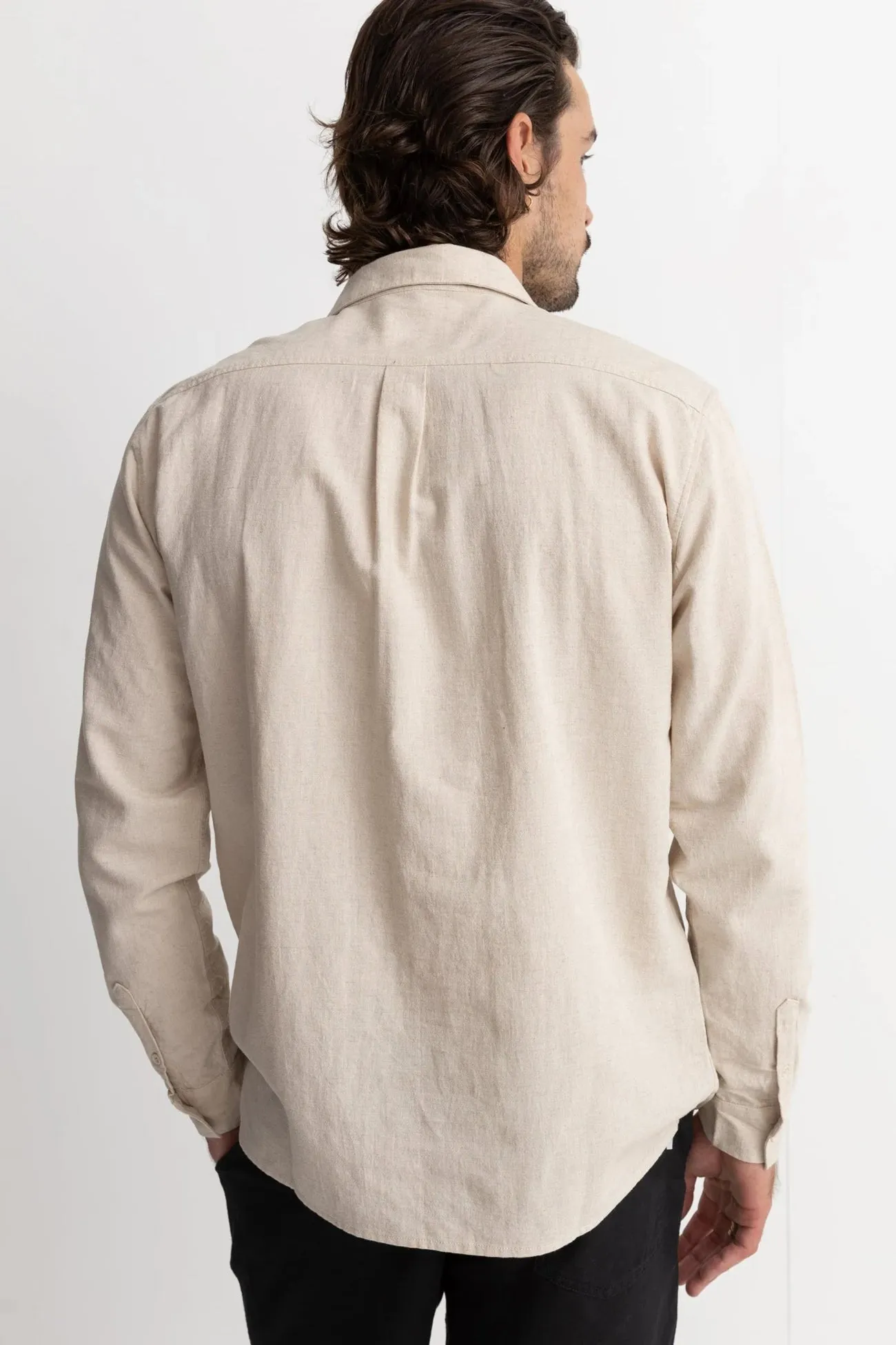 Classic Linen Long Sleeve Shirt Sand Preppy Vibe