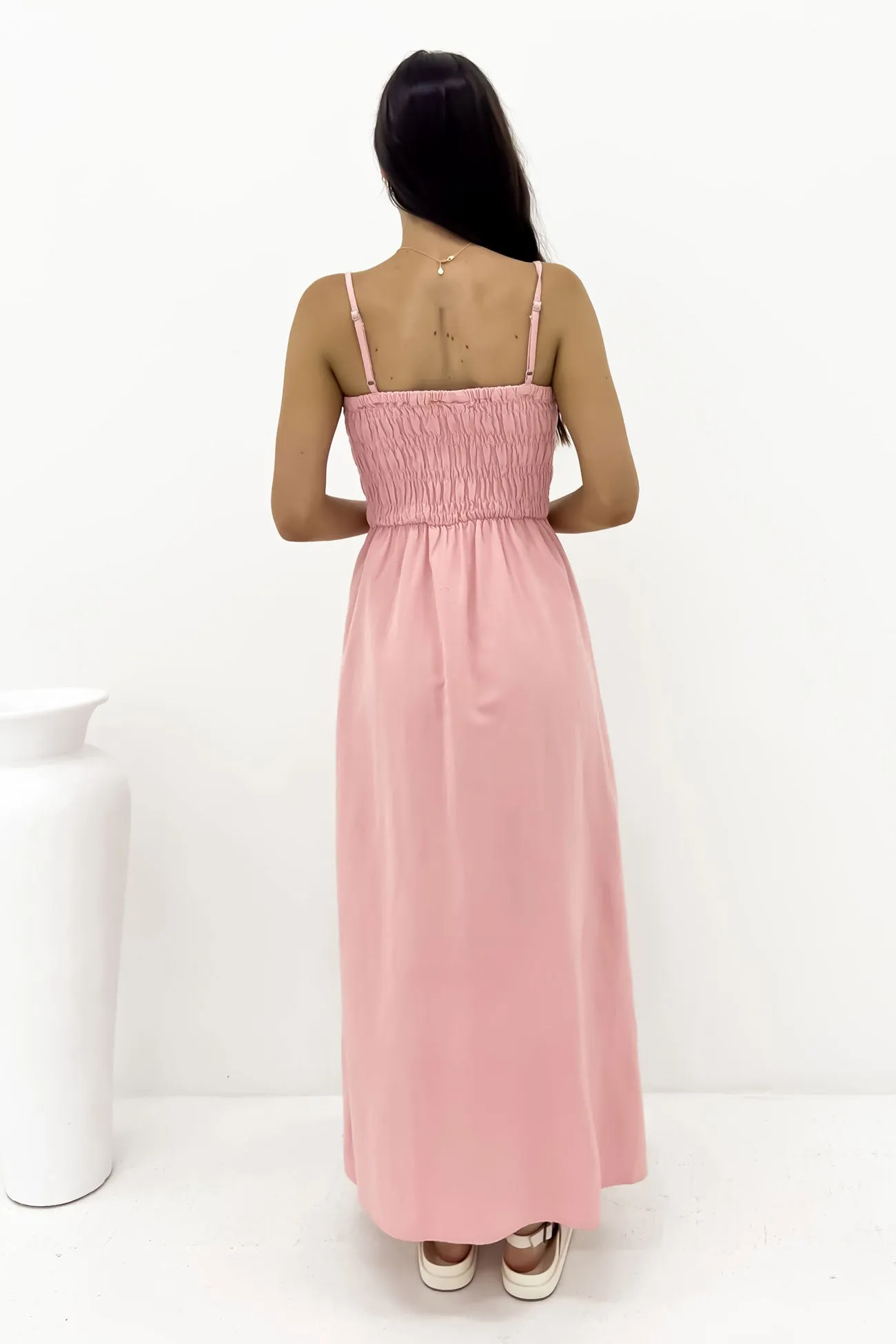 Urban Ease Polished Finish Classic Shirred Midi Dress Rose