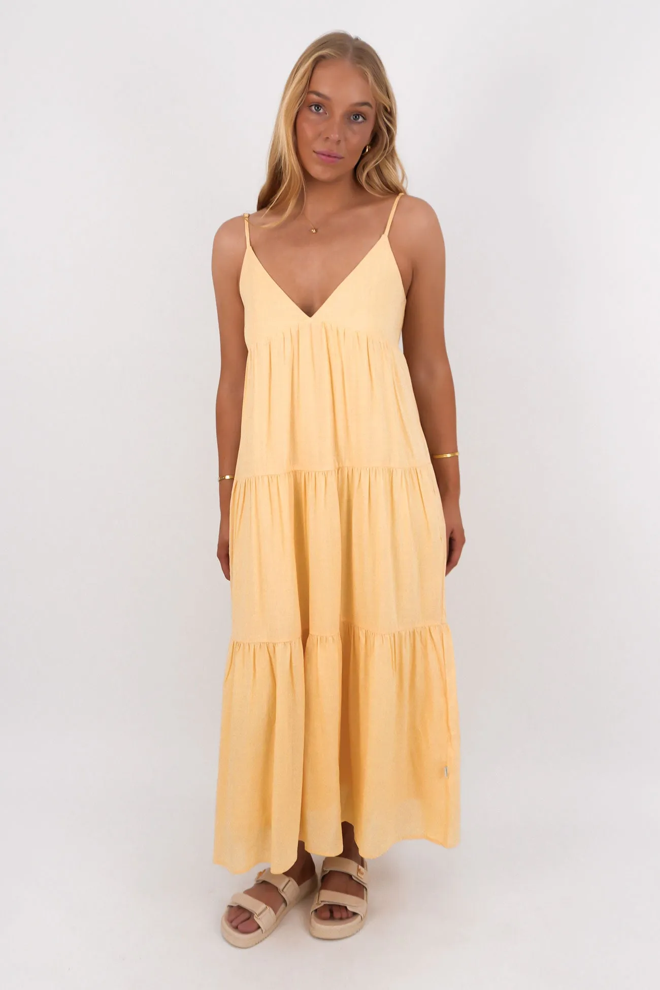 Classic Tiered Midi Dress Butter City Flow Subtle Glam