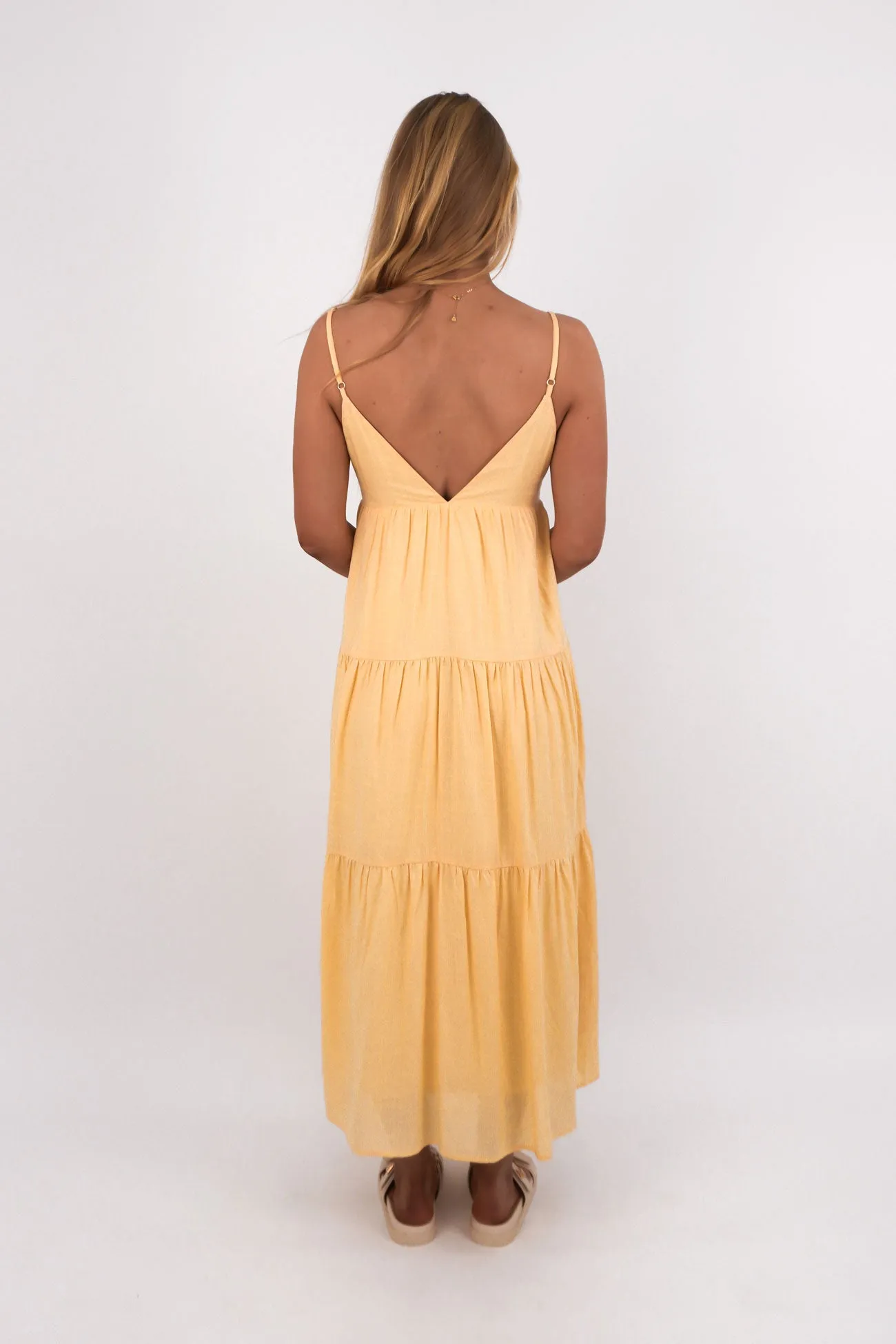 Classic Tiered Midi Dress Butter Perfect Layers Subtle Comfort